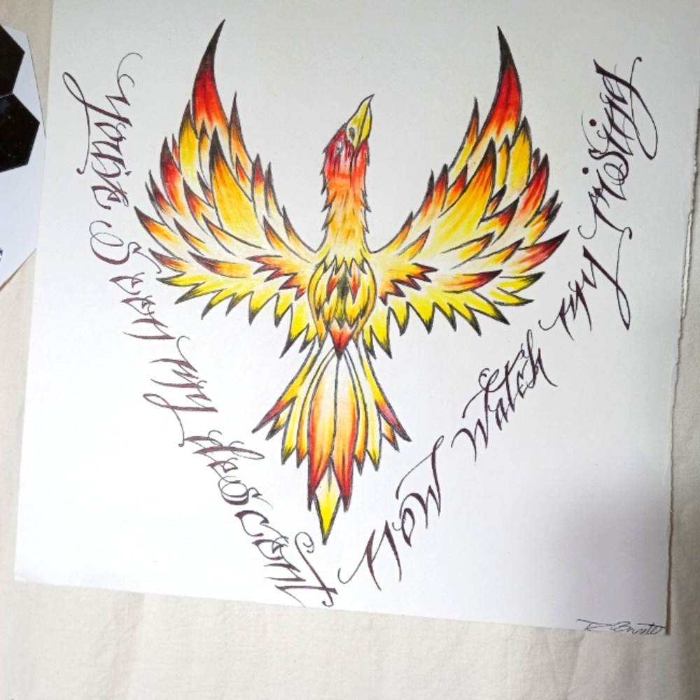 Prison art. "Phoenix tat" ink and colored pencil on cardstock. By R. Bru…